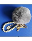 2019 moda Pearl Chain butelka kryształowa łuk brelok z pomponem samochód kobiety torebka breloczek na klucze pierścień Fluffy Pu