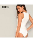 SHEIN blisko dopasowane jednolite body białe seksowne rozciągliwe bez rękawów średnio wysoka talia Skinny body eleganckie solidn