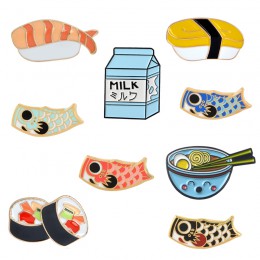 Japońska żywność broszki kolekcja Sushi mleko Ramen ryba Koi flaga torba odzież dekoracyjna biżuteria broszka Lapel plakietka em