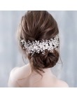 Kwiat z pałąkiem na głowę ślubne akcesoria do włosów srebrny kwiat Rhinestone dla nowożeńców opaska tiara grzebień do włosów spi