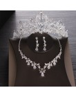 Luksusowy kryształ w kształcie serca zestawy biżuterii ślubnej ślub Cubic cyrkon korona diadem kolczyk Choker naszyjnik zestaw k
