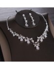 Luksusowy kryształ w kształcie serca zestawy biżuterii ślubnej ślub Cubic cyrkon korona diadem kolczyk Choker naszyjnik zestaw k