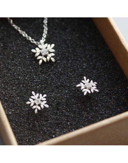 RYOUCUTE moda ślubna biżuteria dla nowożeńców ustawia 925 srebro kryształ Snowflake długie naszyjniki kolczyki dla kobiet dubaj 