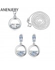 ANENJERY 925 Sterling Silver Jewelry Sets kształt zaokrąglony cyrkon kropla wody naszyjnik + kolczyki dla kobiet prezent