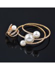Sinerery zestawy biżuterii ślubnej Big Pearl wielowarstwowa bransoletka Bangle zestaw pierścieni dla kobiet srebrny złoty kolor 