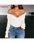 Nadafair Off ramię żebra dzianiny Sexy Body kobiety 2019 jesień biały czarny długi rękaw Body zimowe Body topy Femme