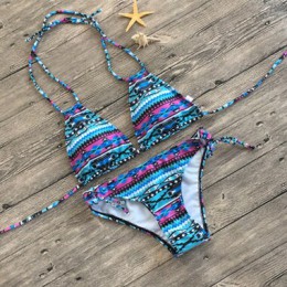 Plaża drukuj seksowny strój kąpielowy Bikini Halter Push Up Sexy stroje kąpielowe kobiety Bikini dwa kawałki body Plus Lace Up S