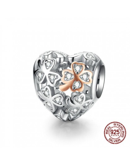 Nowy 925 srebro w kształcie serca koniczyny koraliki fit Pandora charm oryginalna bransoletka wisiorek dla kobiet autentyczna bi