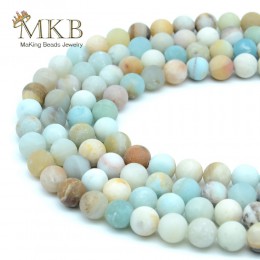 Kamień naturalny matowy amazonit okrągłe koraliki do tworzenia biżuterii 4 6 8 10 12mm Perles Gem luźne koraliki Diy bransoletka