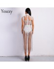 Yesexy 2020 Sexy kobiety Tassel Playsuits kobiety kombinezony na szyję bez rękawów koronki przepuszczalność brokat body z frędzl