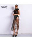 Yesexy 2020 Sexy kobiety Tassel Playsuits kobiety kombinezony na szyję bez rękawów koronki przepuszczalność brokat body z frędzl