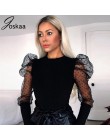 Joskaa 2019 polka dots puff z długim rękawem siatkowy patchwork czarny Romper sexy body Mesh Celebrity zima kobiety streetwear s