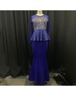 Suknia syrena na wieczorowe przyjęcie 2020 długi Plus rozmiar XXL-5XL siatka z długim rękawem Peplum Ruffles Vestidos afryka kob