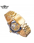 Zwycięzca złote zegarki klasyczny zegar Rhinestone rzymski analogowy męski szkielet zegary automatyczny mechaniczny zegarek na p