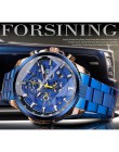 Forsining różowe złota koperta BlueSteel 3 Dial wielofunkcyjne męskie biznes Sport automatyczny mechaniczny zegarek na rękę Top 