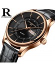 Wysokiej jakości tarcza z różowego złota zegarek męski skórzany wodoodporny 30M zegarki moda biznesowa japonia mechanizm kwarcow