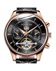 Szkielet mechaniczny zegarek z tourbillonem mężczyźni automatyczne kolczyki classic rose złoty skórzany mechaniczne zegarki na r