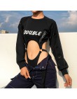 Weekeep Letter Print Sexy wycięte body damskie czarne Streetwear body z długim rękawem 2019 Fashion body bez pleców