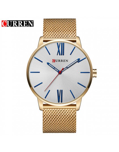 Curren męskie zegarki Top marka luksusowy złoty kwarc mężczyźni zegarek Drop Shipping siateczkowy pasek Casual Sport męski Relog
