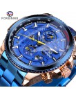 Forsining różowe złota koperta BlueSteel 3 Dial wielofunkcyjne męskie biznes Sport automatyczny mechaniczny zegarek na rękę Top 