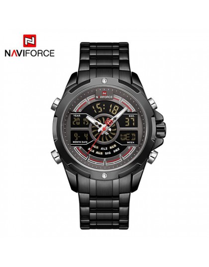 Nowy zegarek NAVIFORCE mężczyźni wojskowy Sport LED cyfrowy kwarcowy zegarek data 30M wodoodporny stalowy pasek zegar Relogio Ma
