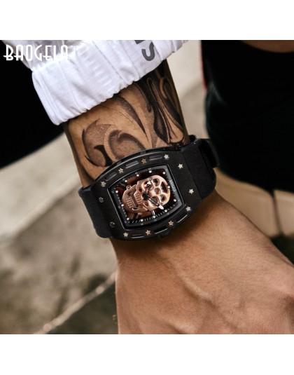 Baogela piracka czaszka styl mężczyźni zegarek silikonowy Luminous Quartz zegarki wojskowe Wateproof szkielet zegarek dla człowi