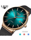 LIGE sport data męskie zegarki Top marka luksusowe wodoodporny moda fajne zegarek mężczyźni Ultra cienki Dial zegarek kwarcowy z