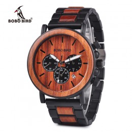 BOBO BIRD drewniane męskie zegarki Relogio Masculino Top marka luksusowy stylowy chronograf zegarek wojskowy wielki prezent dla 