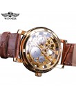 Zwycięzca przezroczysta złota koperta luksusowy casualowy wzór brązowy skórzany pasek męskie zegarki Top marka luksusowy zegarek