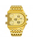 TEMEITE męskie zegarki kwarcowe Top marka luksusowy złoty zegar 3 strefa czasowa data stalowy pasek wojskowy zegarek Oversize