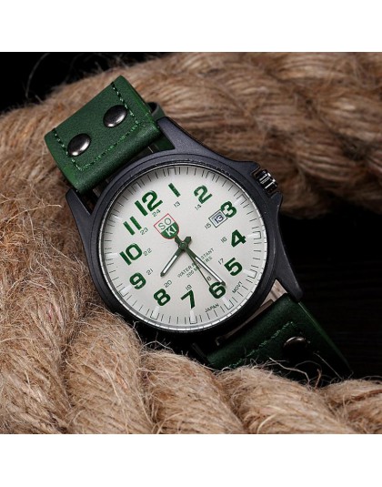 Vintage Classic męska wodoodporna data skórzany pasek sportowy zegarek wojskowy kwarcowy zegarek męski Wrist Party decoration ze