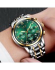 Zegarki męskie 2019 LIGE Top marka luksusowe zielone modne chronograf męski Sport wodoodporny cały stalowy zegar kwarcowy Relogi
