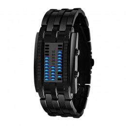 Luksusowe miłośników zegarków mężczyźni kobiety ze stali nierdzewnej niebieski binarny świecące LED wyświetlacz elektroniczny Sp