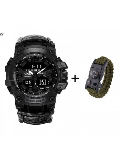 Zegarek wojskowy LED z kompasem 30M wodoodporny męski zegarek sportowy mężczyźni Sport zegarek Shock Sport zegarki elektroniczne