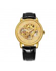 2019 FORSINING 3D Logo czarny złoty męski zegarek mechaniczny Montre Homme człowiek zegarki Top marka luksusowy skórzany zwycięz