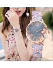 Dziewczyna luksusowy zegarek kobiety nowe mody wytłoczone kwiaty małe świeże drukowane pas tarcza do zegarka kobiet zegarek kwar