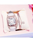 Damski diamentowy zegarek starry luksusowa bransoletka zestaw zegarki damskie Casual skórzany pasek kwarcowy zegarek damski zega