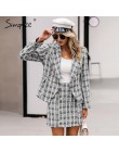 Simplee Tweed plaid dwuczęściowy damski kostium ze spódnicą casualowe w stylu streetwear garnitury damskie zestawy blezerów eleg