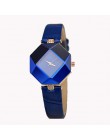 Kobiety zegarki Gem Cut geometria kryształ skórzany zegarek kwarcowy moda sukienka zegarek panie prezenty zegar Relogio Feminino