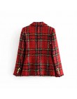 Tweed kobiety w czerwoną kratę blazers 2019 moda zima kobiety kurtki vintage damskie, patchworkowe blazer płaszcze dziewczyny ch
