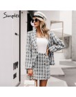 Simplee Tweed plaid dwuczęściowy damski kostium ze spódnicą casualowe w stylu streetwear garnitury damskie zestawy blezerów eleg