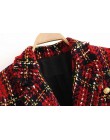 Tweed kobiety w czerwoną kratę blazers 2019 moda zima kobiety kurtki vintage damskie, patchworkowe blazer płaszcze dziewczyny ch