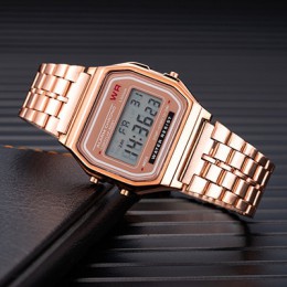 Luksusowe damskie różowe złoto zegarki ze stali nierdzewnej kobiety moda LED cyfrowy zegar Casual Ladies elektroniczny zegarek R