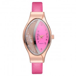 Kobiety moda luksusowy zegarek skórzany pasek kobiety zegarek z paskiem elipsy Rhinestone PU Sport zegarek kwarcowy zegarki dla 