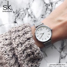 SK Super cienki Sliver Mesh zegarki ze stali nierdzewnej kobiety Top marka luksusowy zegar panie Wrist Watch Lady Relogio Femini