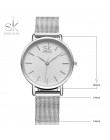 SK Super cienki Sliver Mesh zegarki ze stali nierdzewnej kobiety Top marka luksusowy zegar panie Wrist Watch Lady Relogio Femini