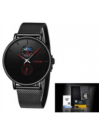 LIGE zegarki damskie Top marka luksusowy wodoodporny zegarek moda damska ze stali nierdzewnej ultra-cienki Casual zegarek na ręk