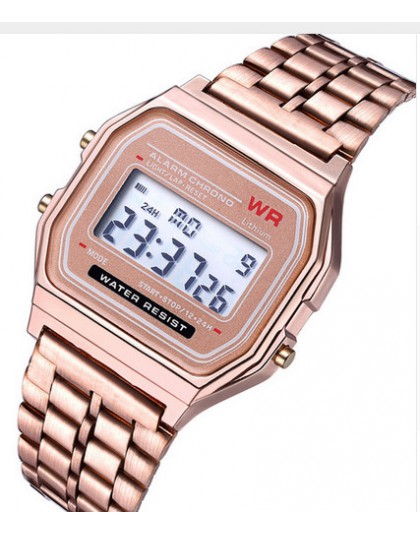 Moda mężczyźni kobiety LED cyfrowy zegarek zegar złoty srebrny Vintage pełne nierdzewne stalowe sportowe wojskowe zegarki na ręk