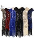 Damska 1920s Vintage Flapper Great Gatsby Party Dress dekolt w serek cekiny Fringe sukienki midi letnia sztuka Deco zdobione