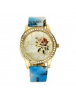 Reloj mujer kobiety zegarek Rose Flower wzór Dial zegarki damskie skórzany pasek Graffiti panie zegar relogio feminino